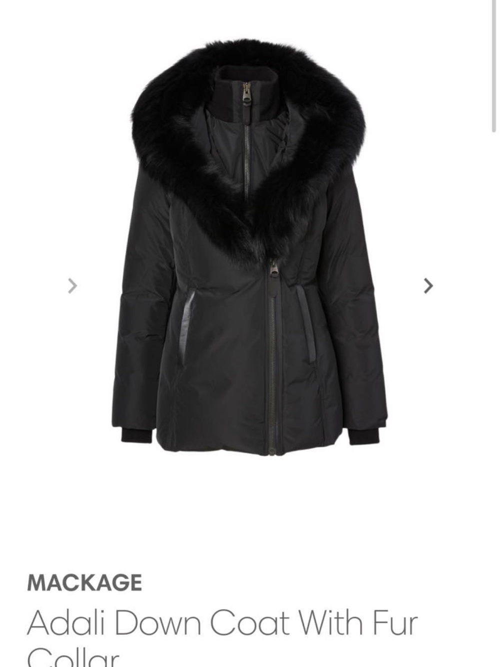 Mackage Black Down Puffer Coat with Fur-Trim Hood